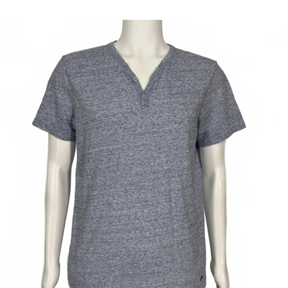EXPRESS‎ Men's Henley V Neck T-Shirt Blue Heathered Size Short Sleeve Size Large
